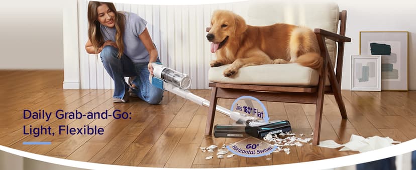 LEVOIT Cordless Vacuum Cleaner, Stick Vac with Tangle-Resistant Design, Up to 50 Minutes, Powerful Suction, Rechargeable, Lightweight, and Versatile for Carpet, Hard Floor, Pet Hair, White&Blue