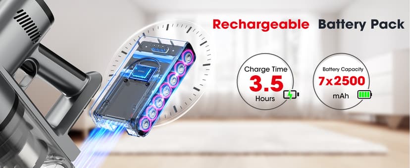 Cordless Vacuum Cleaners for Home, G26 Vacuum Cleaner, 45KPA Powerful Suction, Up to 60 Minutes, Tangle-Resistant, Rechargeable Stick Vac with Wall Mount for Pet Hair, Hardwood Floors