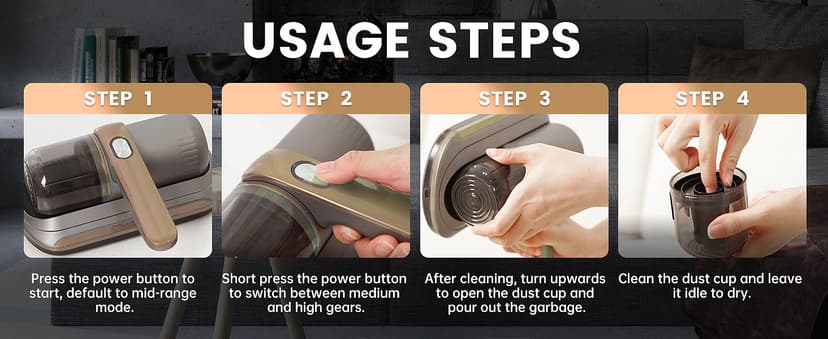 Mattress Vacuum Cleaner, Wireless Handheld Bed Vacuum Cleaner with UV-C Light, HEPA Filter and Ultrasonic Vibration, 12KPa, Suitable for Beds, Sofas, Car Seats, Carpets (Golden)