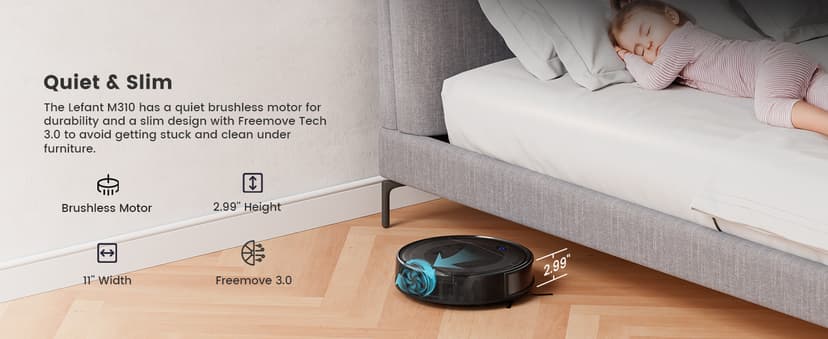 Lefant M310 Robot Vacuum Cleaner, 4500Pa Powerful Suction, PreciSense Obstacle Avoidance, Mini, Quite, 160 Mins Self-Charging Robotic Vacuums, App/Voice/Remote, Ideal for Pet Hair Hard Floors, Black