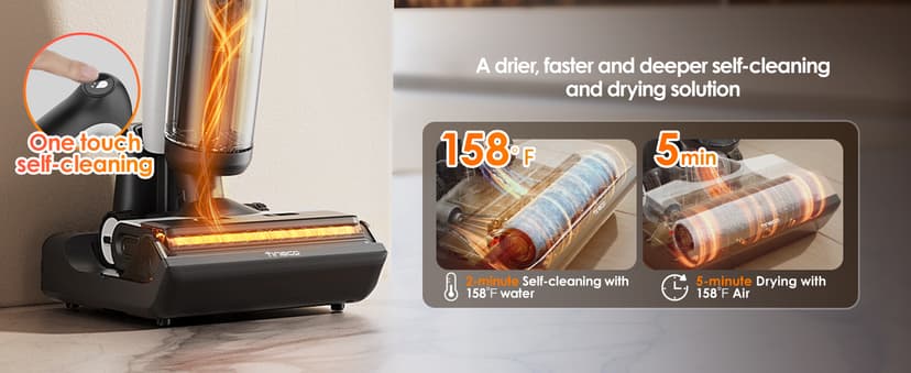 Tineco Floor ONE S7 FlashDry Smart Cordless Wet Dry Vacuum Cleaner, Long Runtime, Great for Sticky Messes, Self-Cleaning, 158℉Hot Air FlashDrying, Dual-Sided Edge Cleaning, Extended Battery Lifespan