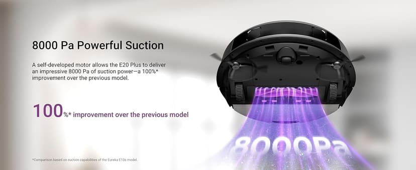 Eureka E20 Plus Robot Vacuum with Bagless Self Emptying Station, Robotic Vacuum and Mop Combo, 45-Day Capacity, Upgraded 8000Pa Suction and Anti Hair-Tangling Brush, LiDAR Navigation, App Control