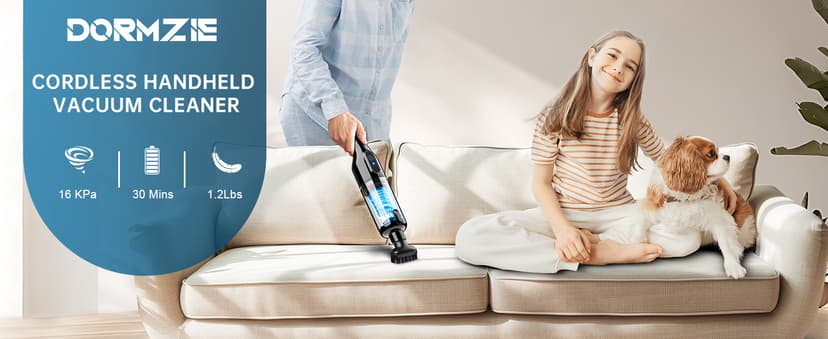 Handheld Vacuum Cordless, Portable Car Vacuum with 16000Pa Powerful Suction, Ultra-Lightweight 1.3lbs, Brushless Motor, Multiple Accessories for Home Office Car Pets Cleaning