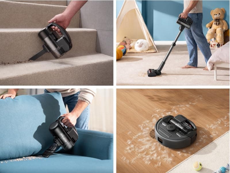 eufy Robot Vacuum 3-in-1 E20,with Versatile Stick and Handheld Vacuum Cleaner Combo,Self Emptying Up to 75 Days,Max 30,000Pa,Smart Obstacle Avoidance,Pro-Detangle,Perfect for Carpet,Crevices,Stairs