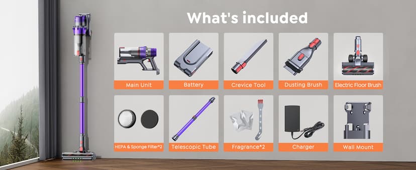Cordless Vacuum Cleaner, 550W 45KPA 60 Mins Runtime Vacuum Cleaners for Home, Stick Vacuum with Self-Standing, Wall Mount Charging and Intelligent Auto Mode, Handheld Vacuum for Pet Hair/Carpet/Floor