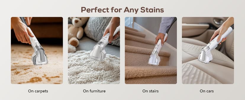 Upholstery Cleaner Machine, Powerful Suction & Portable Spot Remover, Deep Stain Cleaning for Carpet, Pets, Stairs, Car Seat, Couch, with Dual Size BrushHead and Cleaning Solutions