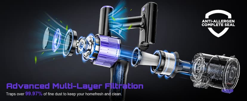 Cordless Vacuum Cleaner, 10 in 1 Stick Vacuum with Powerful Suction, Hose, Green LED Light, Anti-Tangle Brush, Lightweight Rechargeable Vacuum Cleaner for Home, Hardwood Floors, Carpets