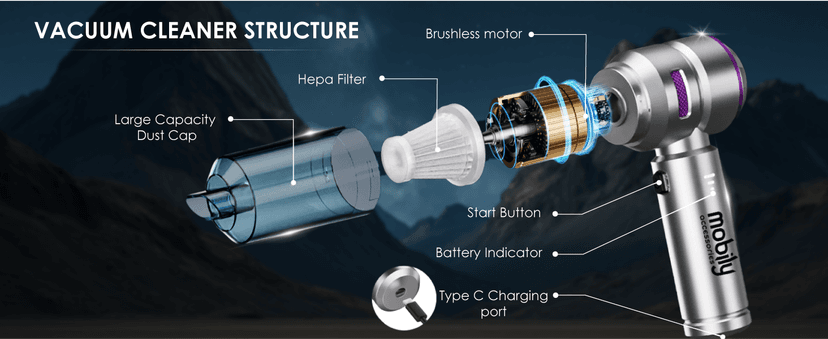 【2025 Upgraded】 Handheld Vacuum Cordless, Car & Home Cleaner with Brushless Motor, Strong & Compressed Air Dusters with LED Light, Type C Port, Wireless Mini Portable Hand Blower