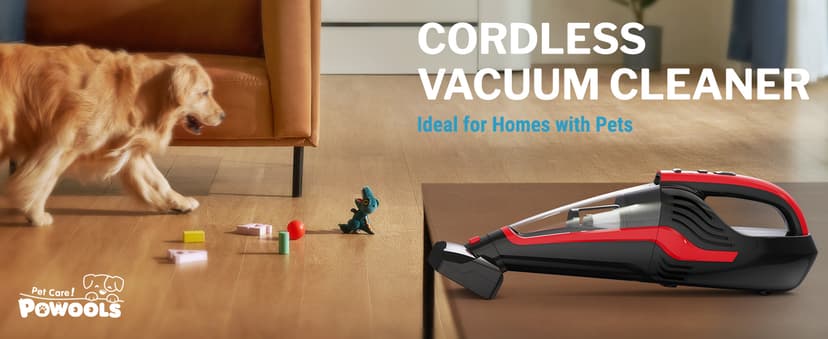 Pet Hair Handheld Vacuum Cordless, Car Vacuum Rechargeable with Reusable Filters, Motorized Brush and Multi-Accessories for Carpet, Couch & Stairs, Red, 17.0"X 4.6"X 6.6"