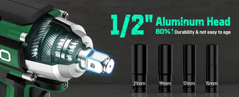 KIMO Impact Wrench 1/2, Max Torque 406ft-lbs (550N.m) & 3000RPM /Premium Brake Stop, 9-Piece Drill & Serewdriver Set, 4 Sockets, Cordless Impact Wrench with 4000mAh Battery, Impact Driver for CarTires