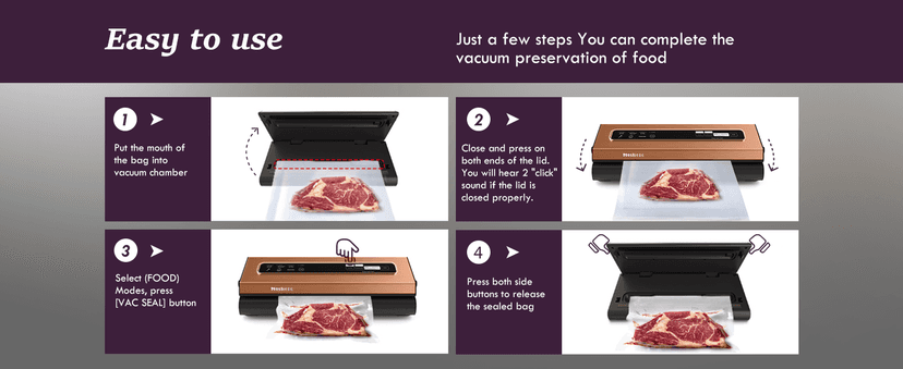 Vacuum Sealer Machine Powerful 90Kpa Precision 6-in-1 Compact Vacuum Food Preservation System Built-in Cutter, 2 Bag Rolls & 5 Pre-cut Bags, Dry&Moist Modes Smart Suction, ETL Listed (Copper)