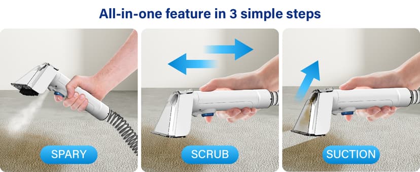 Portable Carpet Cleaner Machine, Carpet Shampooer, 15Kpa Upholstery Cleaner with 3 Tools, 54oz Large Water Tank, 16.4ft Power Cord, Spot and Stain Deep Cleaner for Rug, Couches, Car,azure