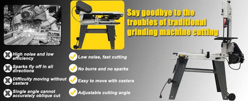 110V Horizontal Vertical Bandsaw 1/2HP 420W Bench Top Metal Cutting Bandsaw Machine with 100x150mm Cutting Capacity Tilting Vise 0-45° Casters Work Light for Metal & Non-Metallic Materials