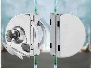 Ranbo Frameless Glass Door Floor Lock, Clamp-On No-Drill, 304 Stainless Steel, Fits 3/8"–1/2" (10–12 mm) Swing/Sliding Doors — Ideal for Office, Entrance,Storefront,Top or Bottom Mount,Brushed Nickel