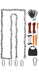 Rope Saw for Tree Limbs, 55 Inch Chain Saw with 70 Sharp Teeth & 46 Feet Ropes Kit, High Limb Pocket Chainsaw