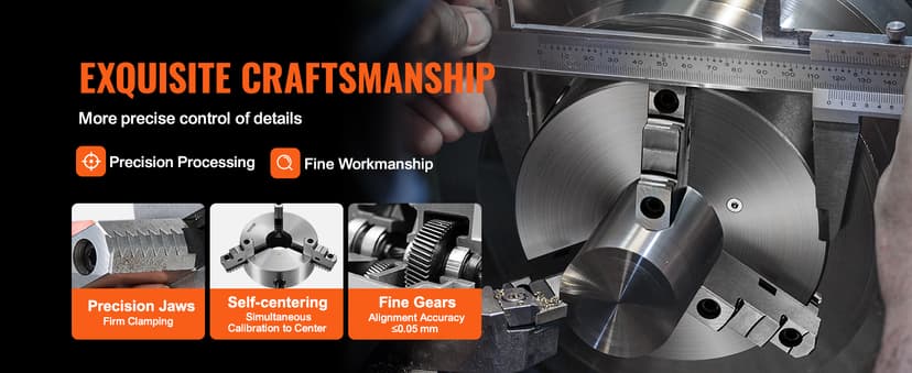 VEVOR 3-Jaw Lathe Chuck, 8'', Self-Centering Lathe Chuck, 0.16-8 in/4-200 mm Clamping Range with T-key Fixing Screws Hexagon Wrench, for Lathe 3D Printer Machining Center Milling Drilling Machine