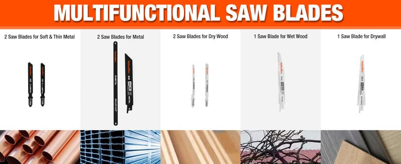 Valuemax 8-In-1 Multi-Blades Hand Saw, Quick-Change Mechanism Hacksaws with TPR Handle, CRV & Bimetal Blades, Drywall/Jab Saw, Handsaws for Wood, Metal, Plastic and Plywood