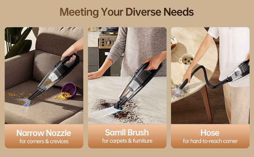 Handheld Vacuum Cordless 7000Pa Suction | Car Vacuum Portable with 650mL Dustbin | 1.43lbs Ultra-Light | 25-Min Runtim | Rechargeable