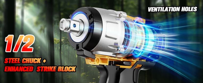 Cordless Impact Wrench - 590Ft-lbs (800N.m) Brushless 1/2 inch, 3300RPM High Torque Impact Gun, 2x 4.0Ah Battery, Charger & 7 Sockets, Electric Impact Wrench for Car Home