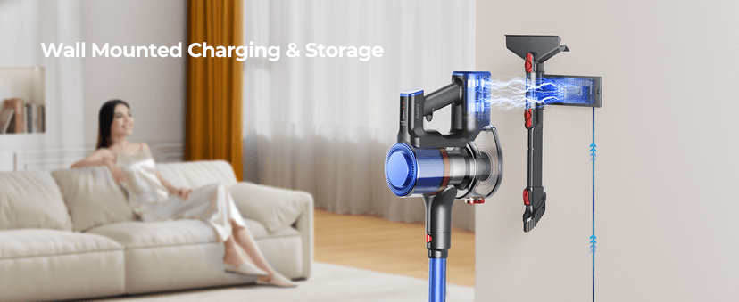 Cordless Vacuum Cleaner, 45Kpa 550W 60Mins Vacuum Cleaners for Home, Self-Standing Stick Vacuum Cleaner with Wall Mount Charging, Scented Card, for Furniture, Carpet, Pet Hair, Hard Floor