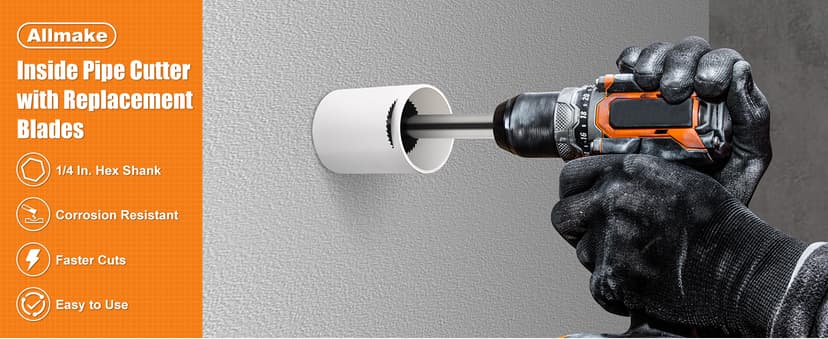 Inside Pipe Cutter for PVC Pipe with 5 Replacement Saw Blades, 1/4 Inch Hex Shank Impact Connect Inside PVC Pipe Cutter for Drill and Impact Driver, Internal Plastic Pipe Cutter Plumbing Tools