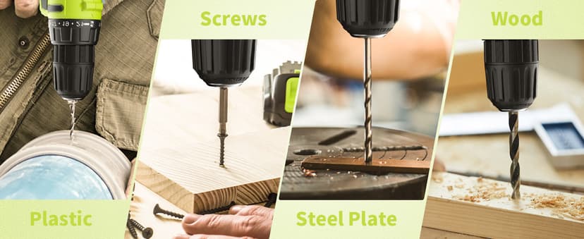 PULITUO'S 20V Cordless Drill/Driver, Electric Screwdriver - 2 Batteries, 30Nm, 21+1 Torque, 2 Speed, Keyless 3/8" Chase Drill with LED Light, Kit for Home (Green)