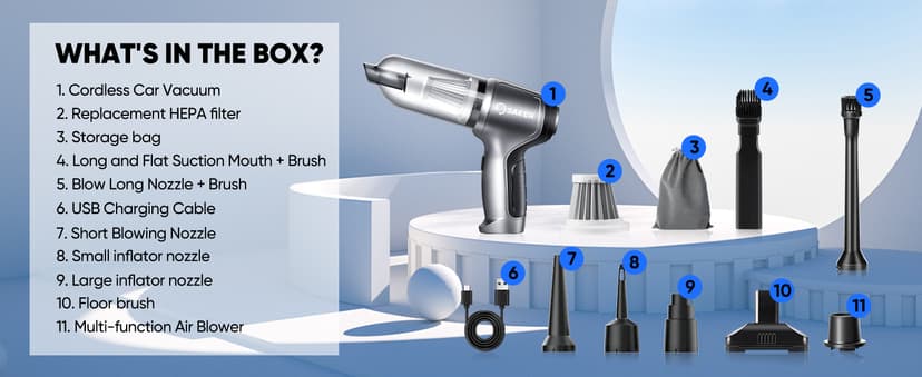 Saker Car Vacuum Portable Cordless 3 in 1 Handheld Car Vacuum 15000PA High Power with Brushless Motor and TypeC for Cars,Office,Home Cleaning HL107B