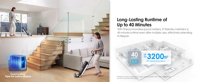 Tineco Floor ONE S7 FlashDry Smart Cordless Wet Dry Vacuum Cleaner, Long Runtime, Great for Sticky Messes, Self-Cleaning, 158℉Hot Air FlashDrying, Dual-Sided Edge Cleaning, Extended Battery Lifespan