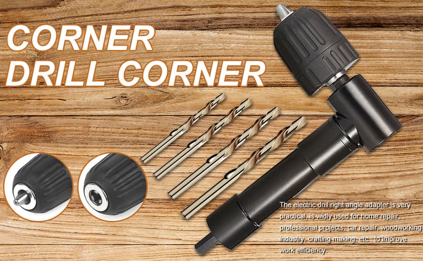 Right Angle Drill Attachment 90° Adapter - 0.8-10mm Keyless Chuck for Tight Corners, Fits Electric Drills, Impact Drivers & Screwdrivers - Great for Home Repairs & Metalworking