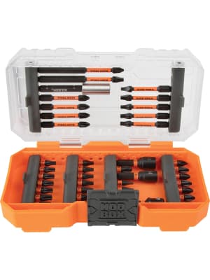 Klein Tools 33801 Impact Driver Bit Set with Magnetic Nut Drivers, ProFlex S2 Steel Phillips, Slotted, Square, TORX Bits with Case, MODBox Compatible, 40-Piece