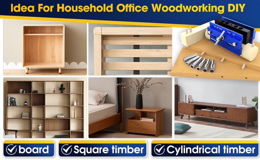 Self Centering Doweling Jig Kit, Drill Jig For Straight Holes Biscuit Joiner Set With 6 Drill Guide Bushings, Adjustable Width Drilling Guide Power Tool Accessory Jigs (Blue)