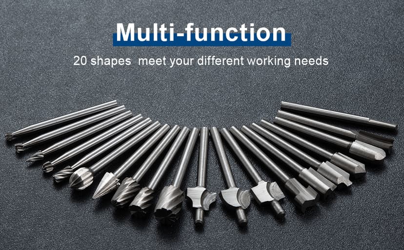 Wood Carving Bits Engraving Router Bit, 20pcs HSS Different Rotary Burr Set with 1/8"(3mm) Shank for Rotary Tools for DIY Woodworking, Carving, Drilling, Engraving, Trimming