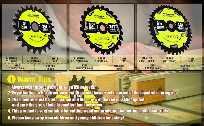 3Pack 3 Inch 24T Wood Cutting Circular Saw Blade for Woods, Plastic, PVC, Acrylic, Aluminum,7/16" Arbor TCT Saw Blade Compatible with All Dremel Saw-MAX, Ultra-Saws, RotoZip Saws,Dewalt Saws