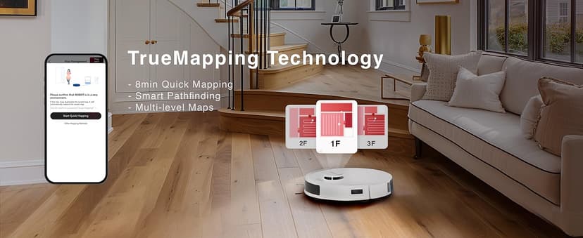 Yeedi C12 Robot Vacuum Cleaner and Mop, 8000Pa Strong Suction, ZeroTangle Brush, Smart Navigation, Self-Charging, White