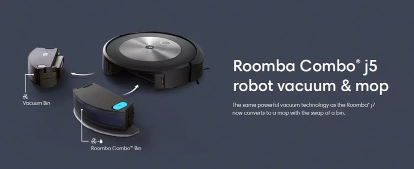 iRobot Roomba Combo j5 Robot Vacuum & Mop – Identifies and Avoids Obstacles Like Pet Waste & Cords, Clean by Room with Smart Mapping, Works with Alexa, Ideal for Pet Hair, Roomba Combo J5