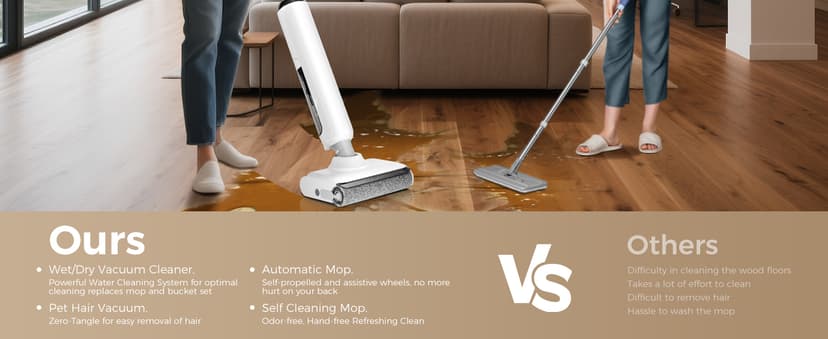 Smart Wet Dry Vacuum Cleaner,Cordless Vacuum Mop Combo with Edge Cleaning,All-in-One Floor Cleaner for Hard Floors,Self-Cleaning,35mins Runtime,LED Display,Voice Prompts