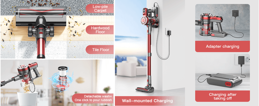 Cordless Vacuum Cleaners for Home with Powerful Suction,Stick Vacuum Cordless Rechargeable,Up to 35 Mins Runtime,Lightweight Hardwood Floor Vacuum for Pet Hair,Carpet(Light Red)