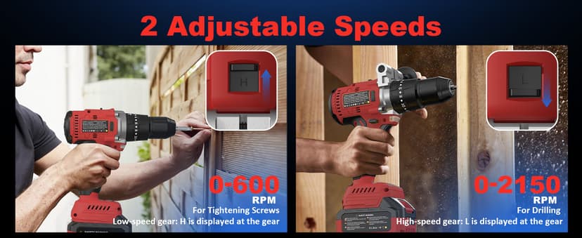 1060In·lbs Cordless Drill Driver - 20+3 Torque Brushless Hammer Drill with 2 x 4.0Ah Battery & Fast Charger - 21V Electric Power Drills Set with 2 Speeds & 1/2 Inch Self-locking Metal Chuck