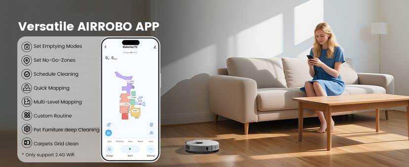 AIRROBO T30+ Robot Vacuum and Mop, 60-Day Self-Emptying, Proactive Intelligence Obstacle Avoidance, Carpet Detection, Tangle-Free Brush, 6000PA Suction, LDS Mapping, APP & Voice Control