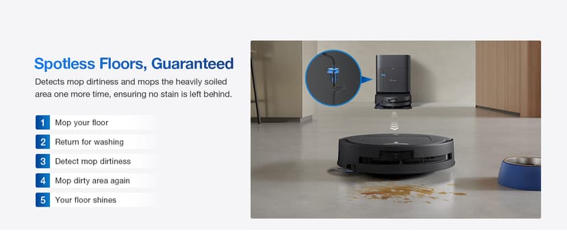 ECOVACS DEEBOT T80 Omni Robot Vacuum and Mop, 18,000Pa Suction, OZMO™ Roller Real-Time Mop Washing, Self-Emptying, Hot Air Drying, AI Navigation, Anti-Tangle Brush, for Pets, Carpets & Hard Floors