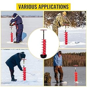 VEVOR 6" Diameter 39" Length Nylon Corless Ice Auger Drill Bit for Ice Fishing with Extra 11.8" Extension Rod, Drill Adapter, Top Plate and Blade Guard