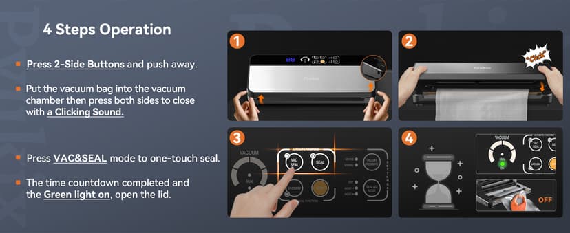 Vacuum Sealer Machine, Food Sealer Machine 80KPA Automatic 8-IN-1 for Food Saving Dry/Moist Mode with Build-in Cutter&Storage, Digital Countdown, Air Suction Hose, 2 Roll-Bags, 11 Vacuum Bags