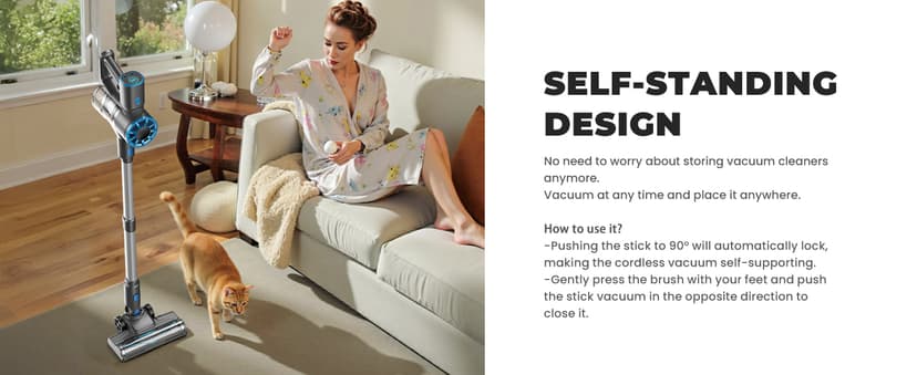 Cordless Stick Vacuum Cleaner with Self-Standing, 8-in-1 Vacuum Cleaners for Home, Lightweight Powerful Vacuum with LED Screen, Rechargeable Vacuum for Carpet, Pet Hair, Tile, Hardwood Floors