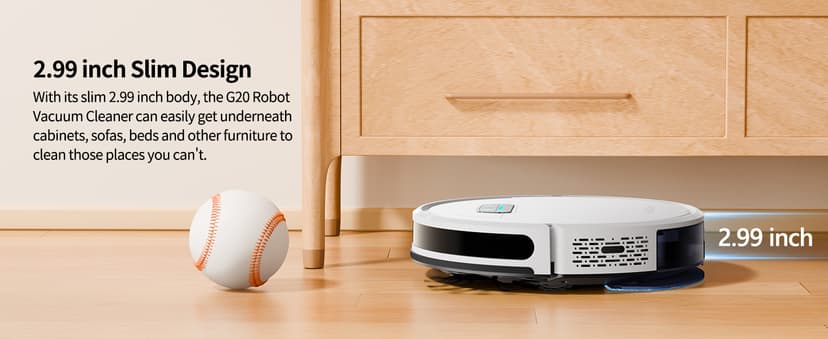 HONITURE Robot Vacuum and Mop Combo, 4000pa Strong Suction, G20 Robot Vacuum Cleaner with Self-Charging, 150Mins Max, App&Remote&Voice Control, Super-Slim, Ideal for Pet Hair