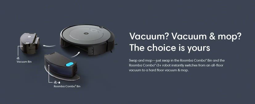 iRobot Roomba Combo i3+ (3574) Robot Vacuum & Mop – Self-Empty for Up to 60 Days, Clean by Room with Smart Mapping, Dual Multi-Surface Brushes for a Thorough Clean, Ideal for Homes with Pets
