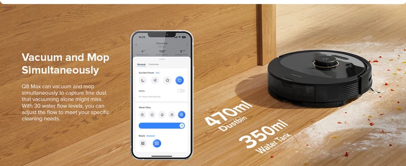 roborock Q8 Max Robot Vacuum and Mop Cleaner, DuoRoller Brush, 5500Pa Strong Suction, Lidar Navigation, Obstacle Avoidance, Multi-Level Mapping, Perfect for Pet Hair
