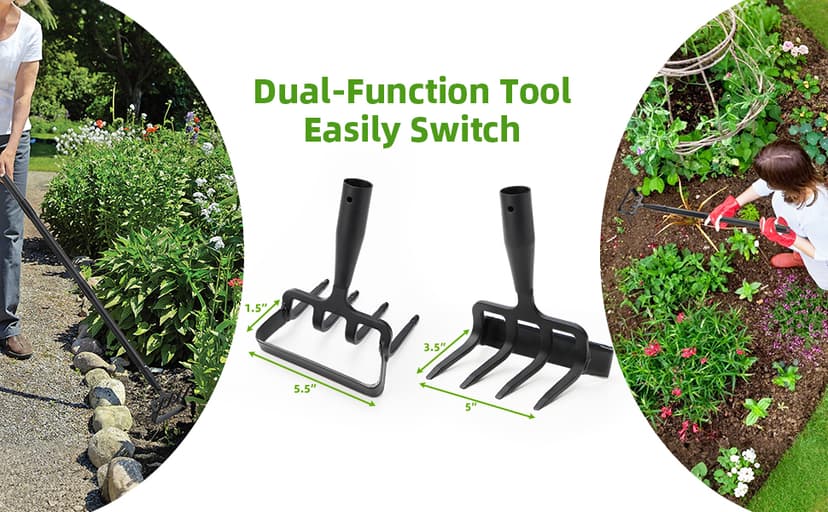 Weeding Hoe Garden Tool, 2 in 1 Stirrup Hoe and Cultivator with 62 inch Adjustable Long Handle, Heavy Duty Metal Garden Action Scuffle Hoes for Efficient Weeding Soil Aeration Small Weeder Tool