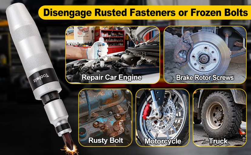 Toolwiz 1/2" Hand Impact Screwdriver Set - 14 Pcs, Reversible Manual Impact Driver with S2 Steel Screwdriver Bits for Disengage Rusted Fasteners or Frozen Bolts