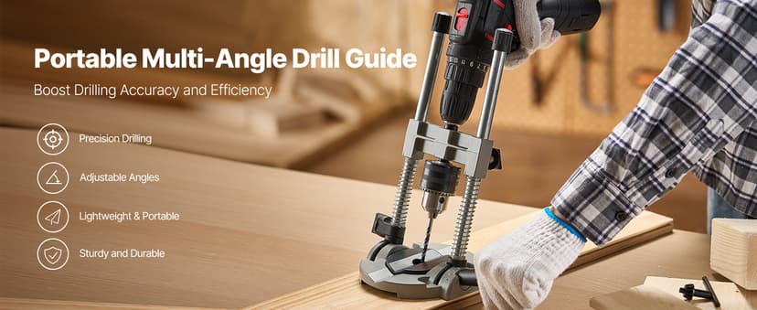 VEVOR Drill Guide, Multi-Angle Press Portable Precision Drilling Guide Jig Attachment, with Large Handle and Mounting Holes, Aluminum Alloy, for Drilling Angled or Straight Holes, for Wood Working