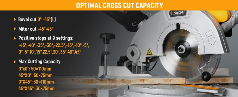Hoteche 7-1/4-Inch Miter Saw 7.5A Compound Single Bevel Chop Saw with Laser and Blade for Wood and Metal Working
